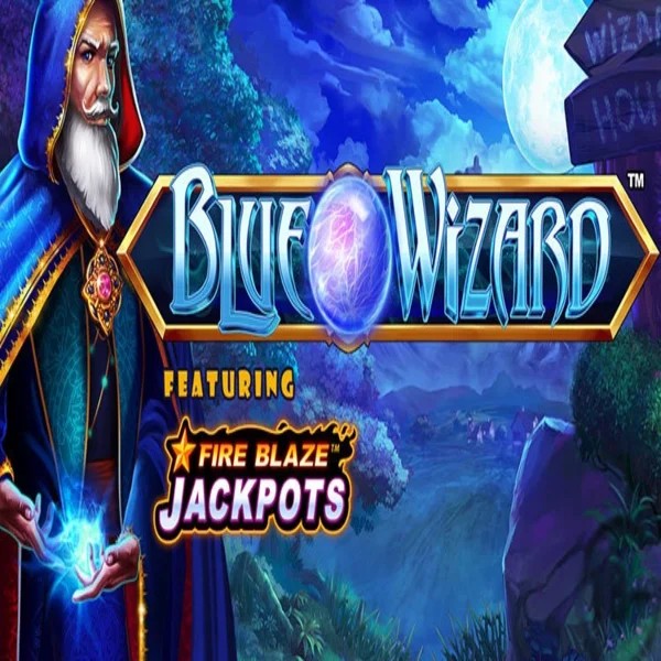 Blue Wizard Fire Blaze Jackpots logo by Rarestone Gaming at Scored Casino
